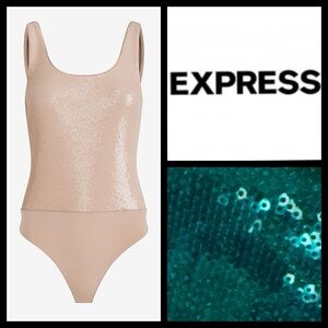 NWT Express Body Contour Emerald Scoop Neck Sequin Bodysuit